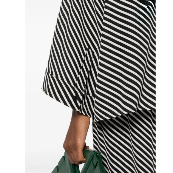 Faithfull The Brand Amici Silk Shirt in Color Toscano Stripe Black - Picture 6 of 11